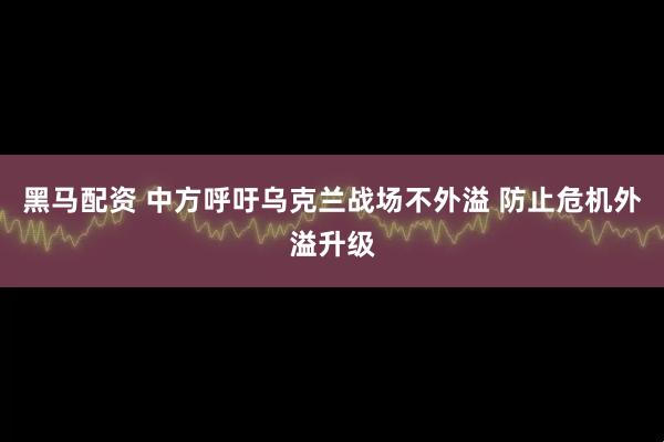 黑马配资 中方呼吁乌克兰战场不外溢 防止危机外溢升级